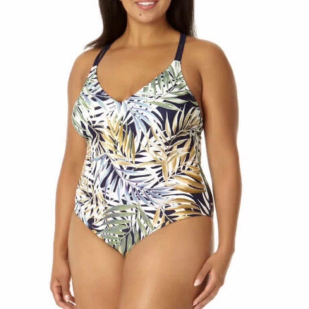 Hurley Leafy foliage Print One-Piece Swimsuit crossed back adjustable straps XXL